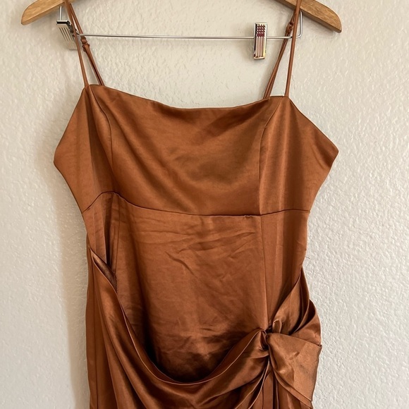 NWOT Celebrated Elegance Bronze Satin Twist-Front Maxi Dress - Picture 4 of 8